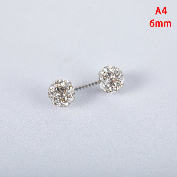 Mode Titanium Stål Unisex Kvinder Mænd Rund Krystal Zircon Ea White 6mm