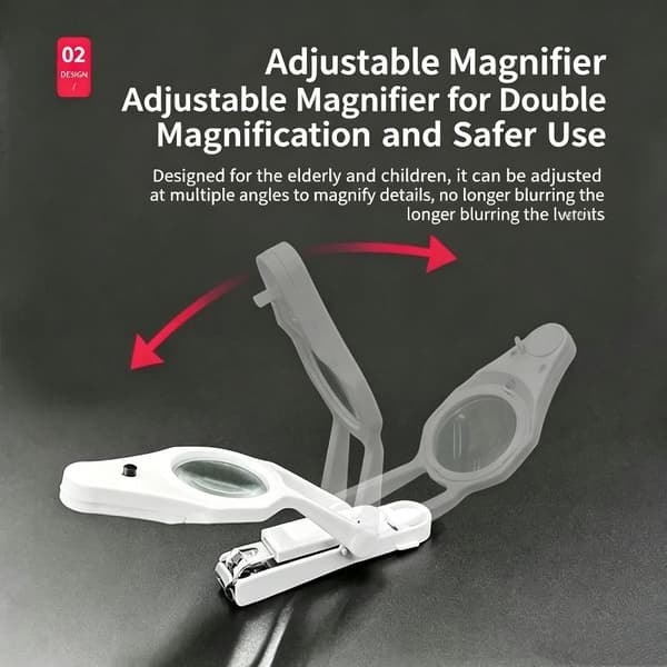 Multifunksjonell negleklipper forstørrelsesglass LED-lampe antisprut For A1