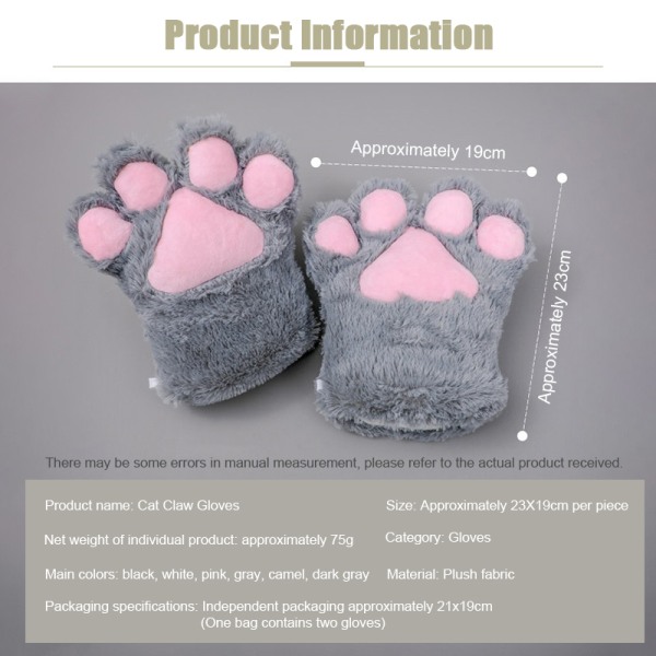 e Cat Paw Cat Paw Gloves Tykkede Fluffy Cat Paw Split Finger Dark gray one