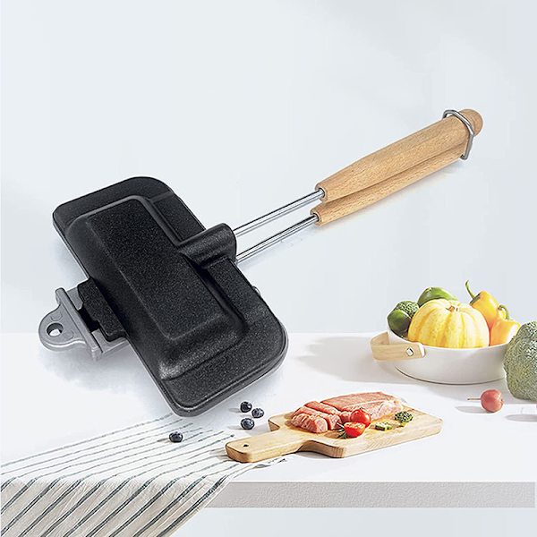 1 stk. dobbeltsidet sandwichpande, non-stick, bærbar, foldbar grill Black