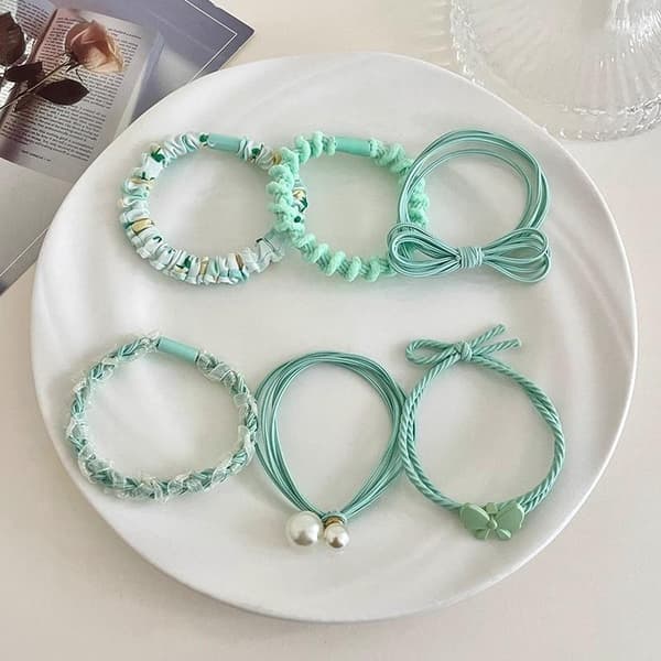 6 st/set n Högelastiska Hårsnoddar Scrunchies Hästsvanshållare H A6