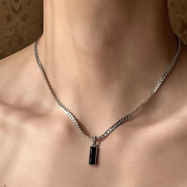 Mode Herre Titanium Stål Sort Zirkon Vedhæng Halskæder Smykker 1pc