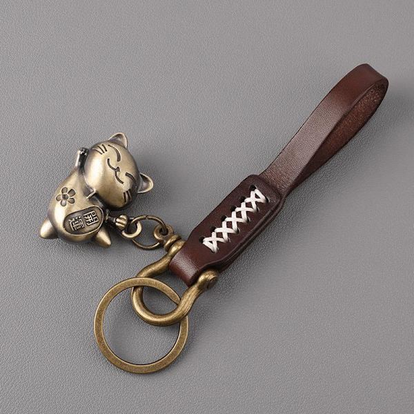 Lucky Cat nahka köysi Vintage avaimenperä riipus Kiinteä Lucky Key A2