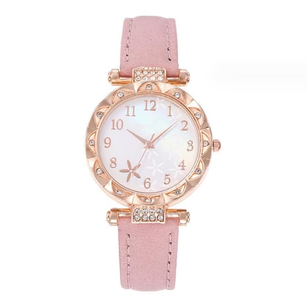 6 STK Dameur Mode Blomster Læderrem Analog Quartz (W A1