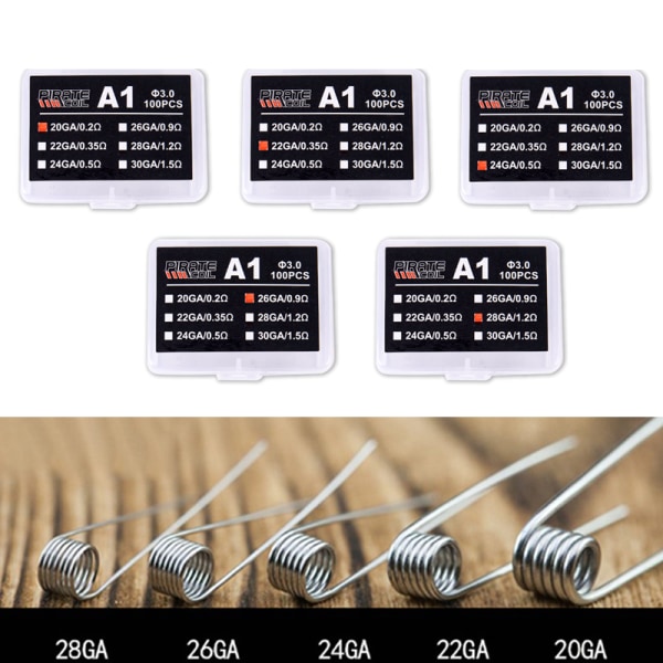 100 Stk/eske A1 Coil Wire Varmemotstand Premade Coils DIY Pr 26GA/0.9Ω