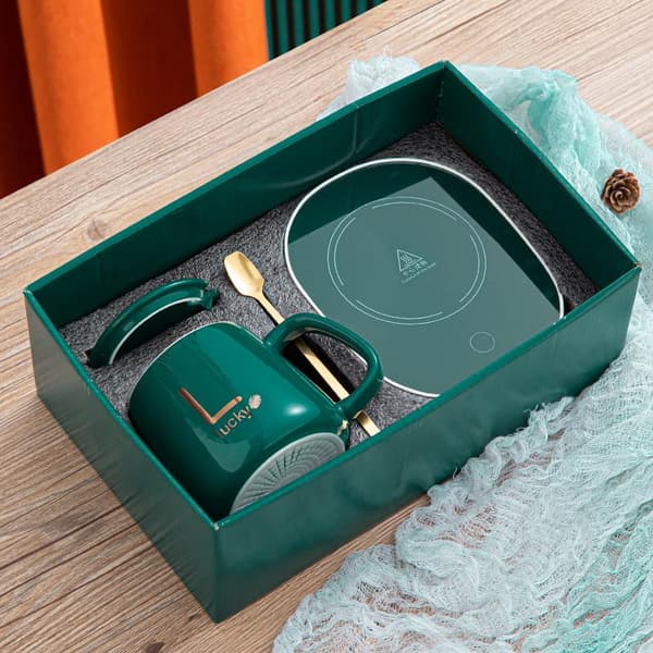1 sett bærbar USB oppladbar varmekopp 55℃ termisk keramikk Green