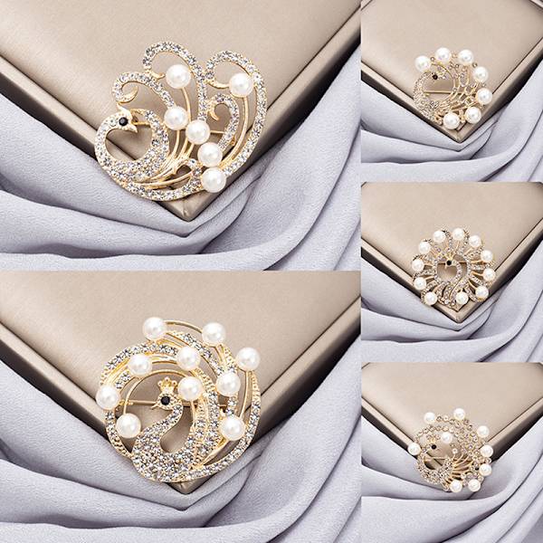 Pearl Rhinestone Peacock Brosje Dyr Corsage Brosjer Bryllup A7
