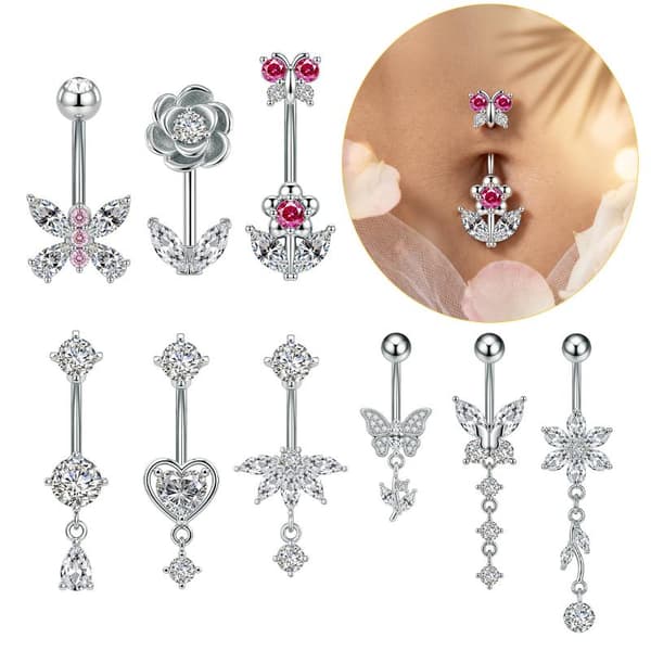 1 stk. rustfrit stål Zircon navlepiercing sommerfugl blomst A10