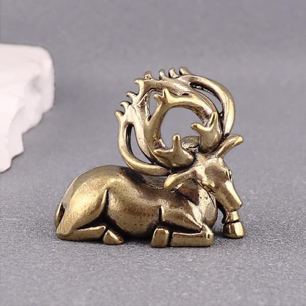 Älgfigurer i massiv mässing Retro Djur Älg Liten Staty Skrivbord