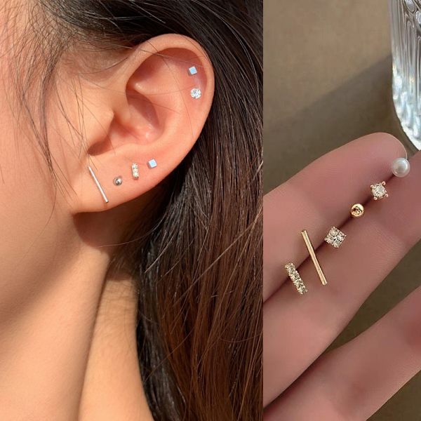 5 st Pearl Crystal Small Ear Studs Örhängen Set Dam Flickor Fa White