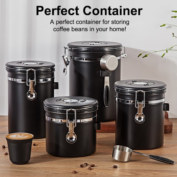 Lufttät förseglad kaffebönbehållare med utgångsdatum Silver 1500ml