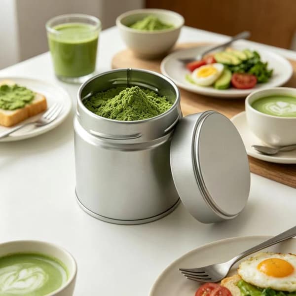 1 st bärbar mini matcha pulverburk tjock förseglad burk i plåt Silver 68mm