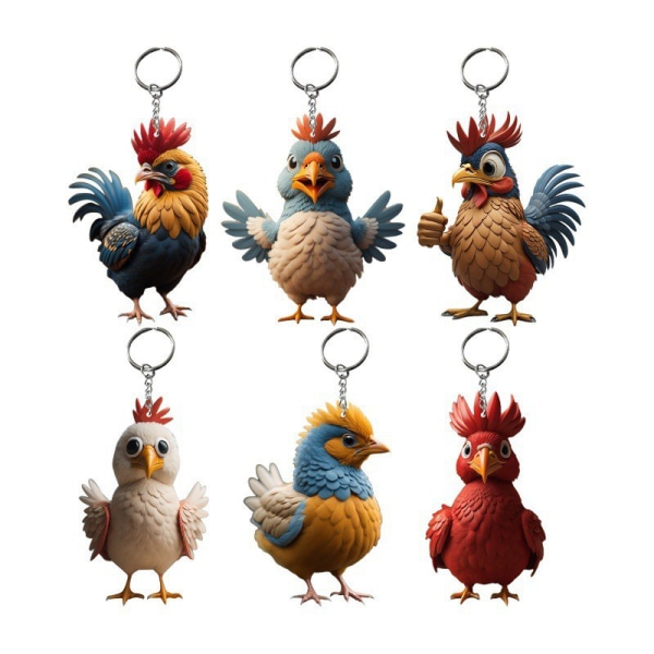 Cartoon Animal Chicken Rooster Series Pendant akryl nøkkelring A1
