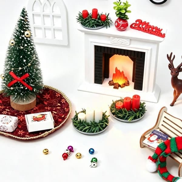 1:12 Miniatyr Dockhus Julscen Tillbehör Ljus/Trä A6