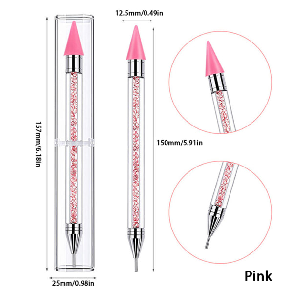 1 stk Dotting Pen med dobbel ende Rhinestone Picker Wax Pencil Nail Ar Pink