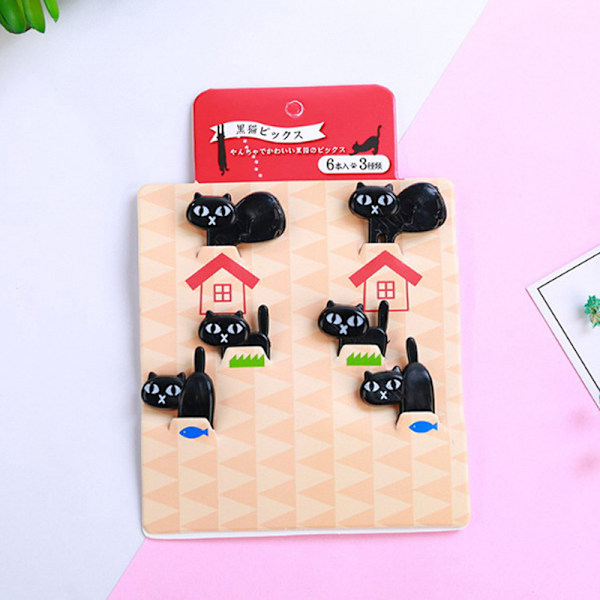 6 stk. sorte katte frugtgaffel e tandstik gadgets killing dessert de
