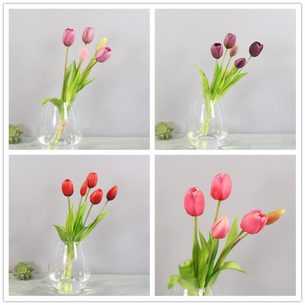 Luksus Silikone Ægte Touch Tulipaner Buket Dekorativ Light pink