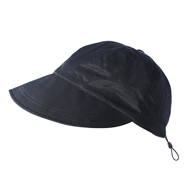Sammenleggbar solhatt med bred skygge, justerbare caps med snøring for menn W Black
