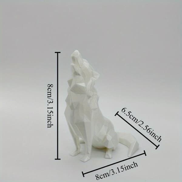 Moderne Abstrakt Geometrisk Ulveskulptur 3D-printet Plast Sta White