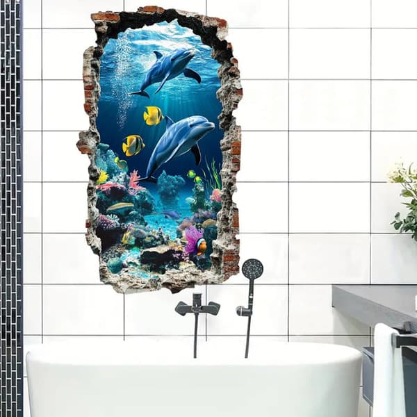 3D-seinätarra Ocean World Itsekiinnittyvä tarra puolimatta PVC