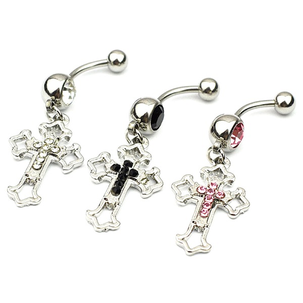 Hollow Cross Navel Ring Kirurgiskt stål Belly Button Ring Pierci Black