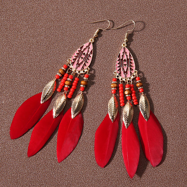 Summer Bohemian Long Feather Dangle Örhängen För Kvinnor Beach Ta white