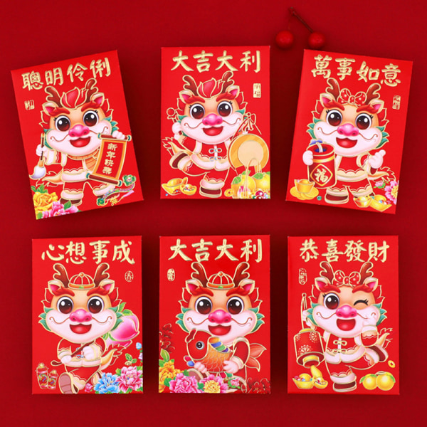 6 kpl Dragon Year Red Envelopes Lucky Money Bless Pocket New Yea A17