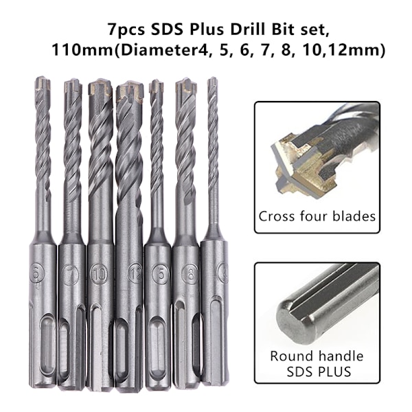 7 stk SDS Plus bor 110 mm (diameter 4