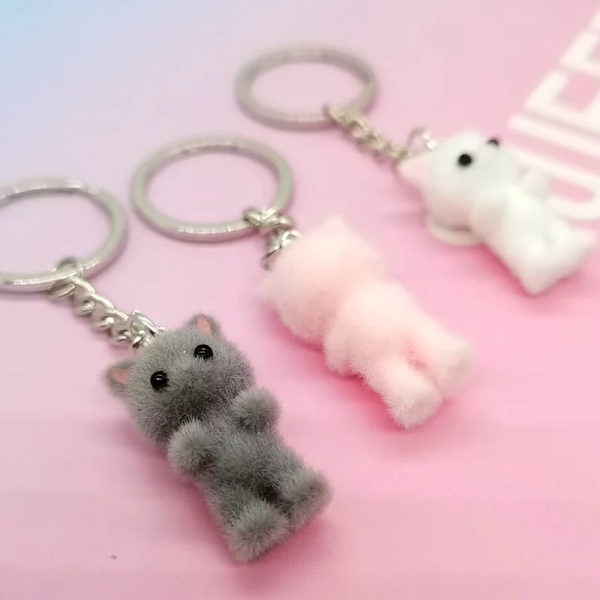 Flocking Kitten Bear nøkkelring Resin Cat Phone Pendant Bear Keyr A3