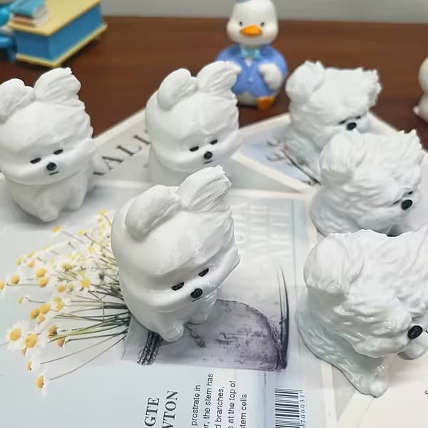 Vindblåst hundfigur valpprydnad realistisk fluffig bedårande A1