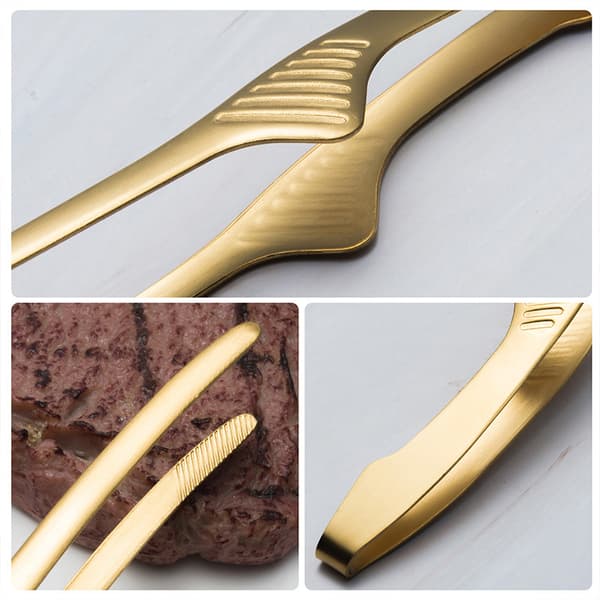 BBQ Tong Grill Clips Rustfritt stål Matlaging Grilling Stea Gold