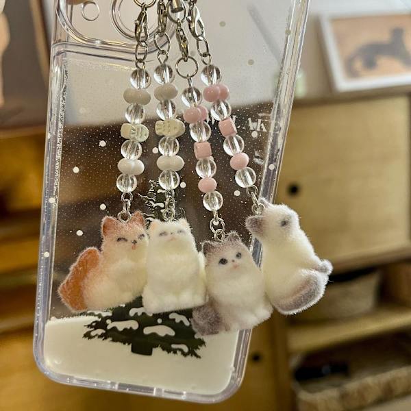 e Creative Flocking Cat Pendant Keychain Cartoon Mobile Phone C A8