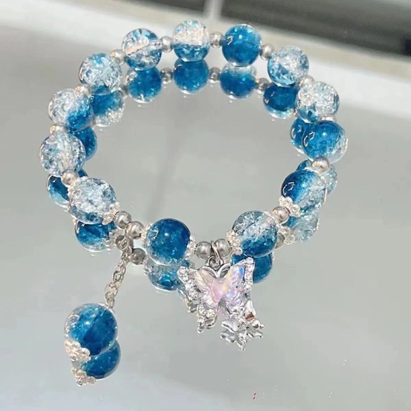 Makea muoti kristallihelmillä koristeltu rannekoru naisten perhosriipus E Blue
