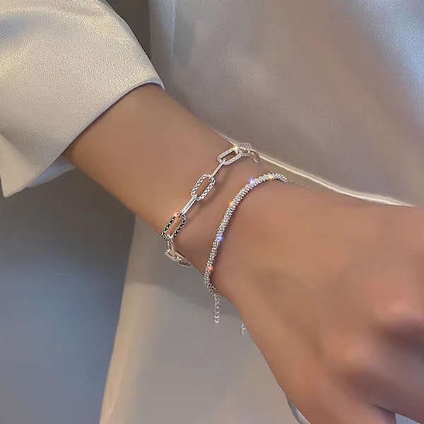 Rustfrit stål Mode Simple Shiny Chain Armbånd Til Kvinder M A1