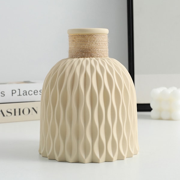 1PC Vattenvåg Plast Vas Våg Blomkruka Skrivbordsdekoration Beige