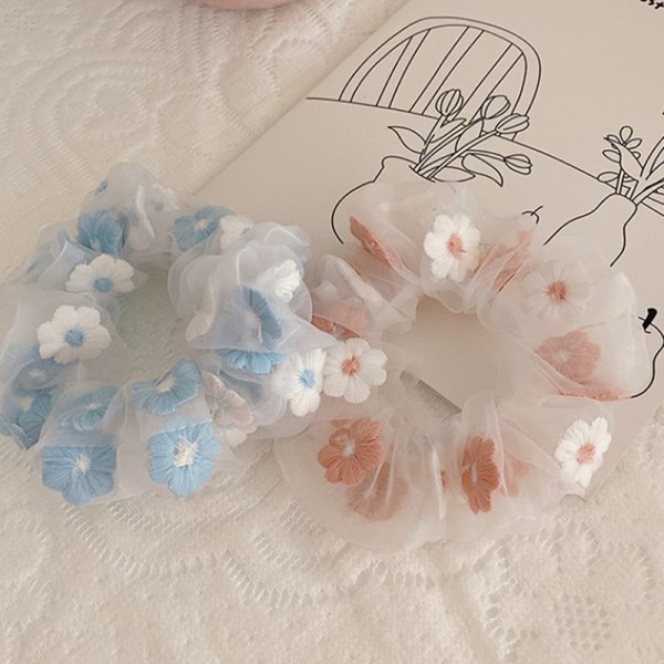 Søde Broderi Blomster Mesh Kvinder Romantisk Pink Rope Blue