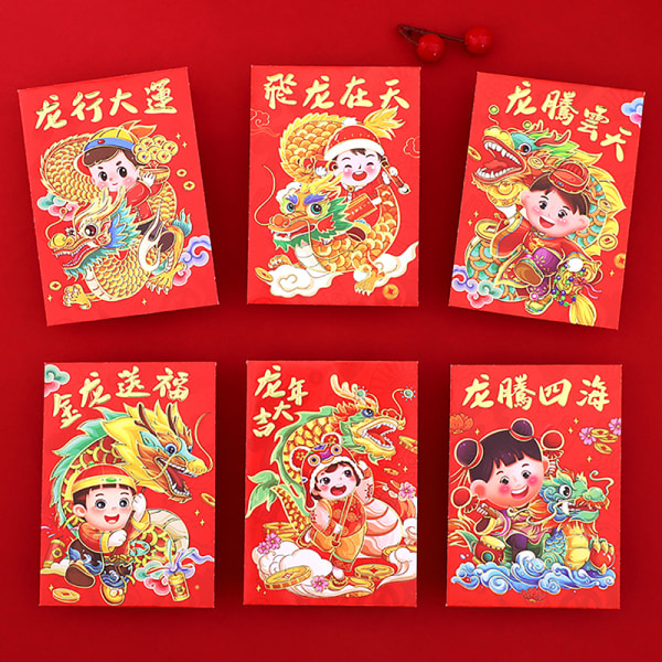6 kpl New Year Red Envelopes Red Packet 2024 Dragon Year Luck M A21