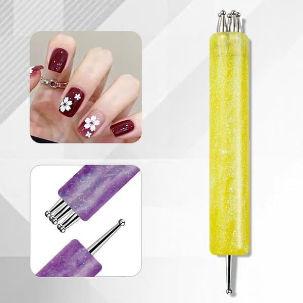 Dobbeltendet negleprikpen med fembladet blomsterdesign til manicure Black