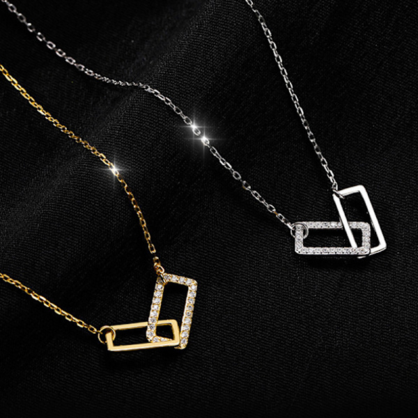 Dubbellagers fyrkantigt halsband Blinkande diamant geometrisk nyckelben Gold