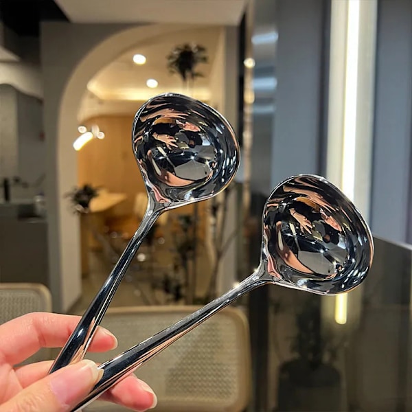Rustfritt stål skje lang håndtak spiseskjeer gryte suppeøse A