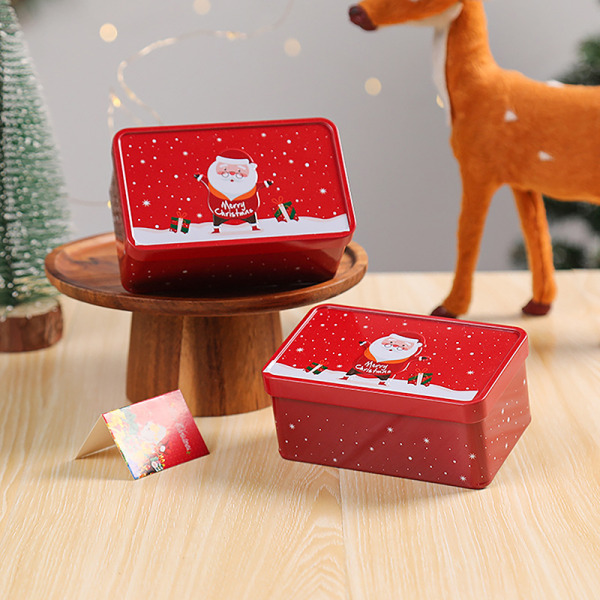 Christmas Square Blik Candy Box Gaveopbevaringsboks Biscui Red