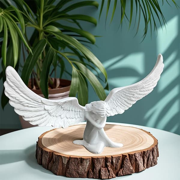 Englevingefigur Moderne 3D Omfavn Englevingeskulptur Eng White