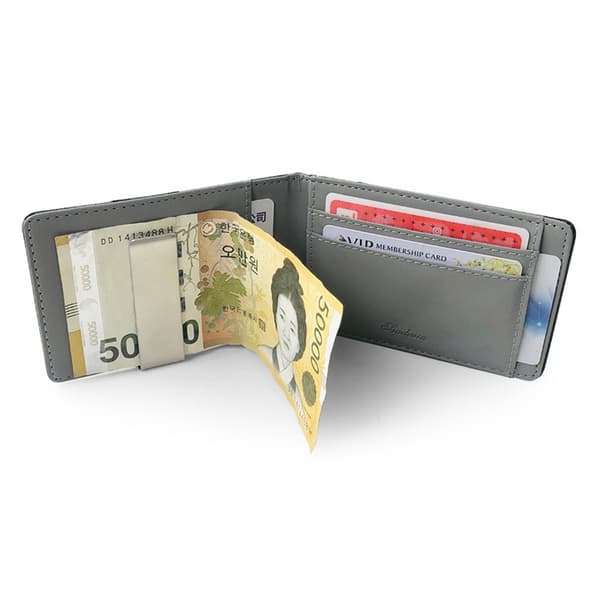 Mode Mænd Tynd Bifold Money Clip Læderpung Gray