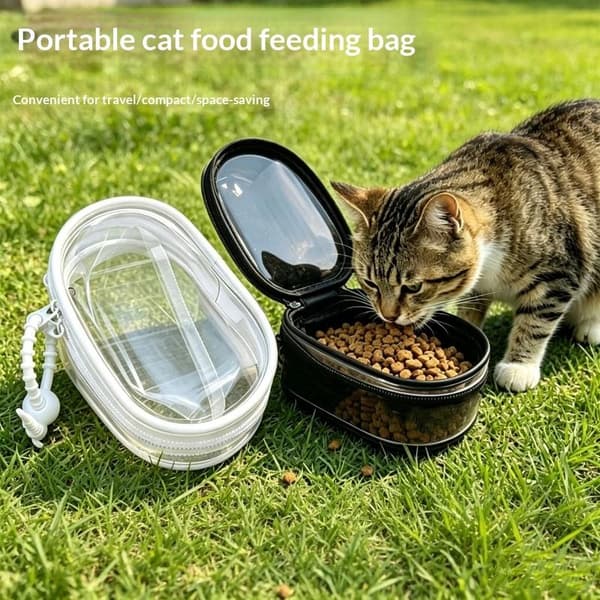 Bärbar kattmatspåse med transparent kropp, kompakt storlek A10