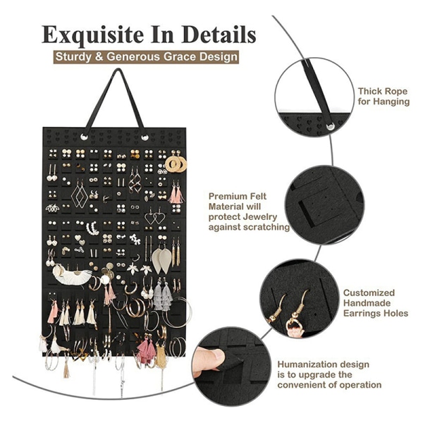 Väggmonterade smycken Display Organizer Väska Vertikalt örhänge Nec Black