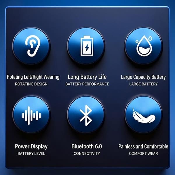 Bluetooth 6.0 Hodetelefon TWS Trådløs Ørekrok Hodetelefon HiFi Ste White