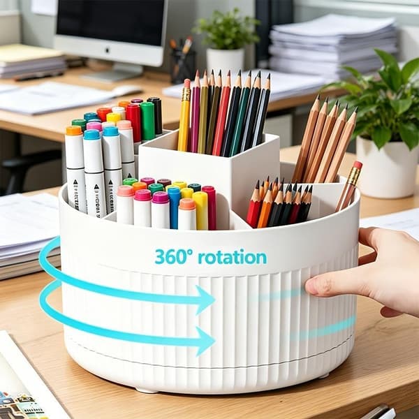 360 roterende skrivebordsorganisering i plast med 5 rom, dobbel bruk blyant Pink