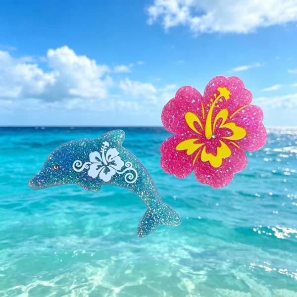 Delfiini eläin hiusklipsi kimalteleva sininen delfiini vaaleanpunainen hibiskus kukka A2