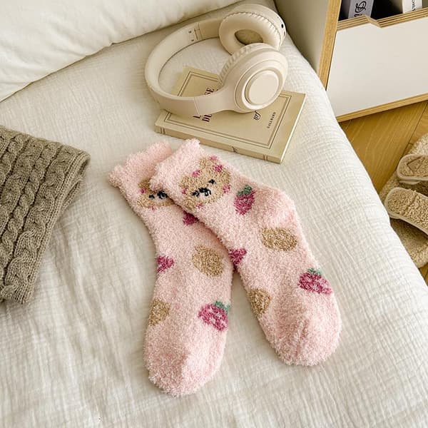 Mode Korallfleece Damsockor Varma Hemmagolvstrumpor Tecknade Pink