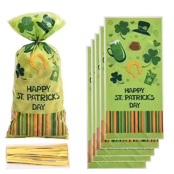 50st St. Patrick's Day Dekor Presentpåsar Plast Candy Cookie Pa 1